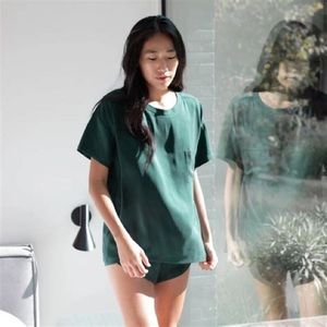 Lunya Washable Silk Tee Set in Limited Edition color Emerald
